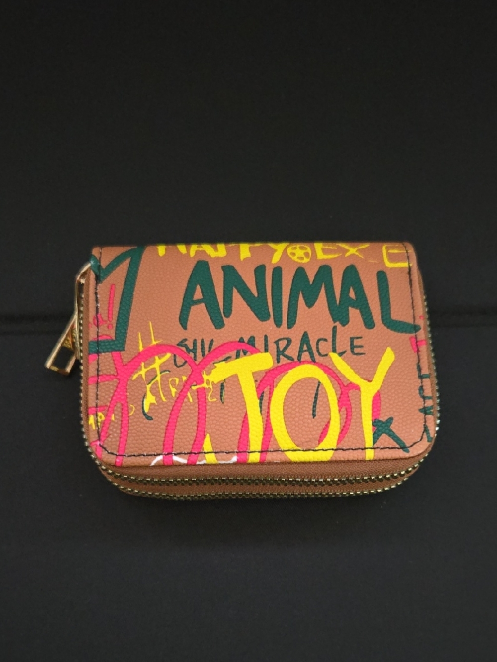 Alba Brown Wallet with Pink & Yellow Graffiti